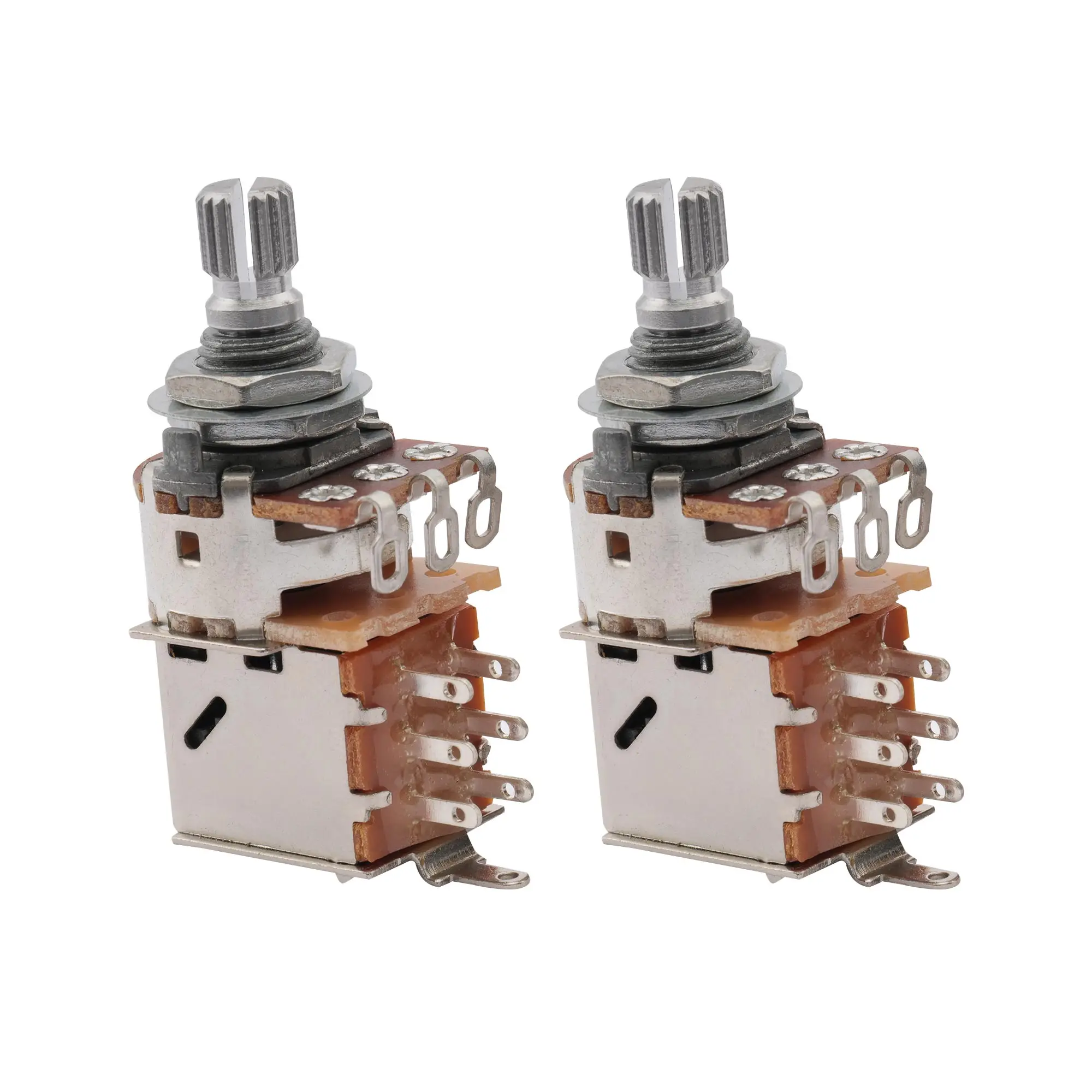 Musiclily A250K/B250K/A500K/B500K Metric 18-Spline Split Short Shaft Push/Pull Audio Taper/Linear Taper Potentiometers(Set of 2)