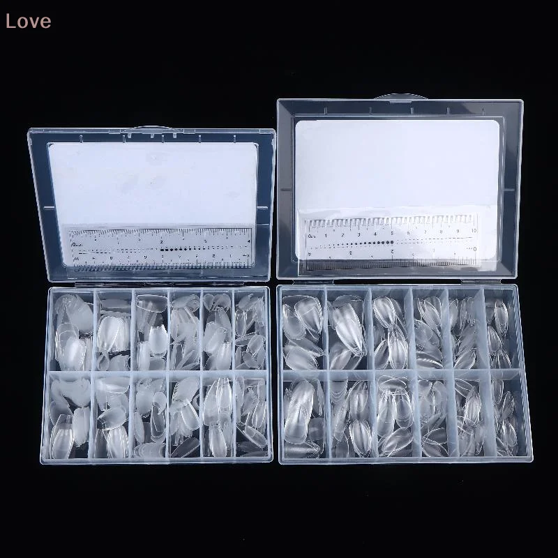 เล็บปลอมทรงอัลมอนด์สั้น [L&P] 288 ชิ้น แบบกึ่งด้าน ปลายใส 12 ขนาด สำหรับทำเล็บแบบเต็มเล็บ