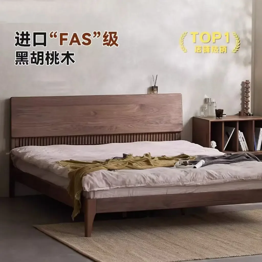 

North American Black Walnut Furniture Master Bedroom 1.8 Double Queen Bed Log Vintage