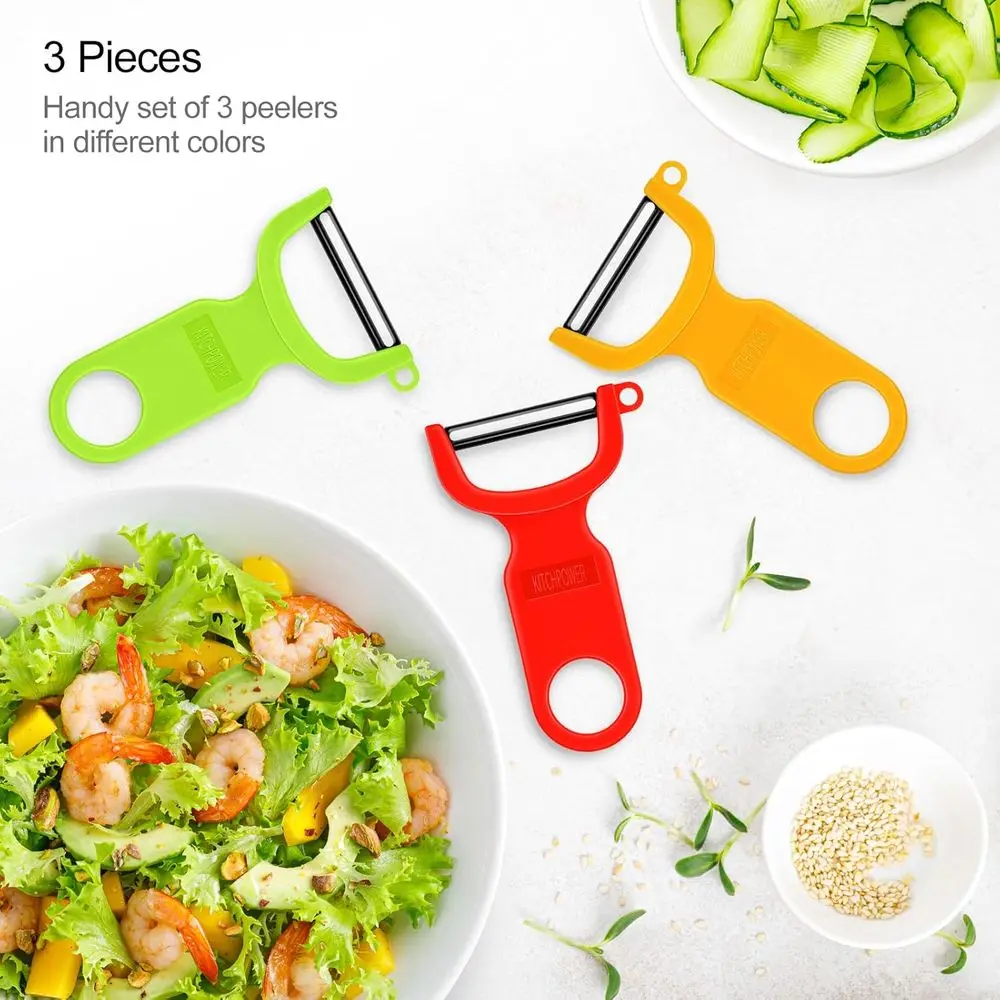 Triple Pack Carbon Steel Vegetable Fruit Peeler - Red, Green, Yellow