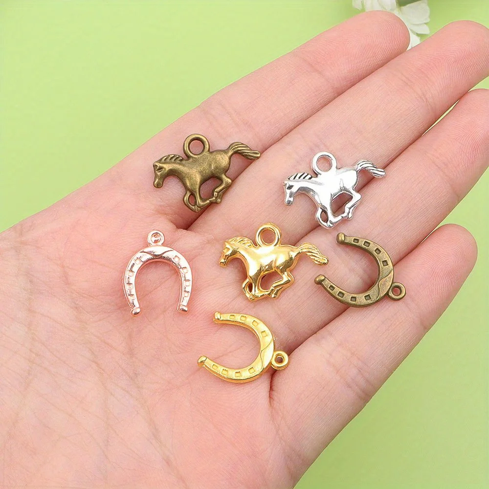 6/14/30pcs Multiple Horseshoe and Horse Shaped Pendants, Suitable for DIY Bracelets,Earrings,Pendants,Gift Making Accessories