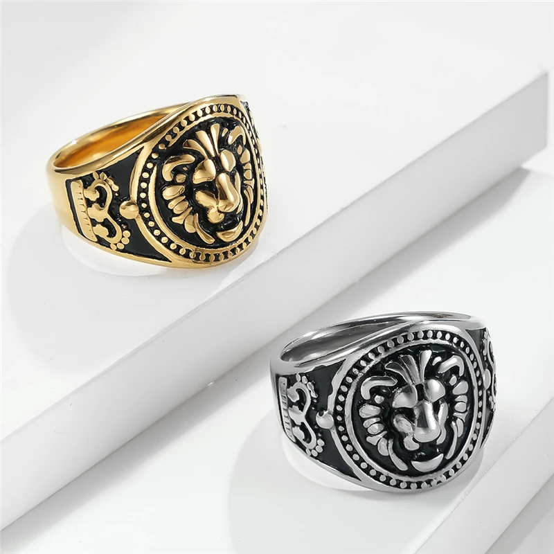 Retro Lion Head Domineering Hip Hop High Quelity Fine Stainless Steel Male Female Ring Polished No Fading JZ593