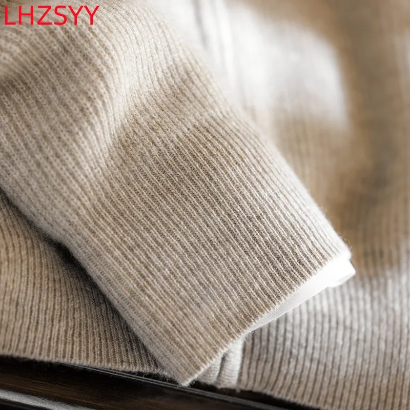 LHZSYY Men\'s 100% Pure Cashmere Knit Cardigan Young/Middle-aged High-End Tops Stand Collar Loose Zipper Jacket Warm Sweater Coat