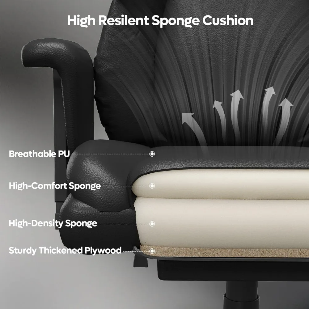 كرسي مكتب تنفيذي بوزن 500 رطل مع وسادة دعم قطنية قابلة للتعديل لآلام الظهر، وظهر عالي مع مقعد عريض و #6