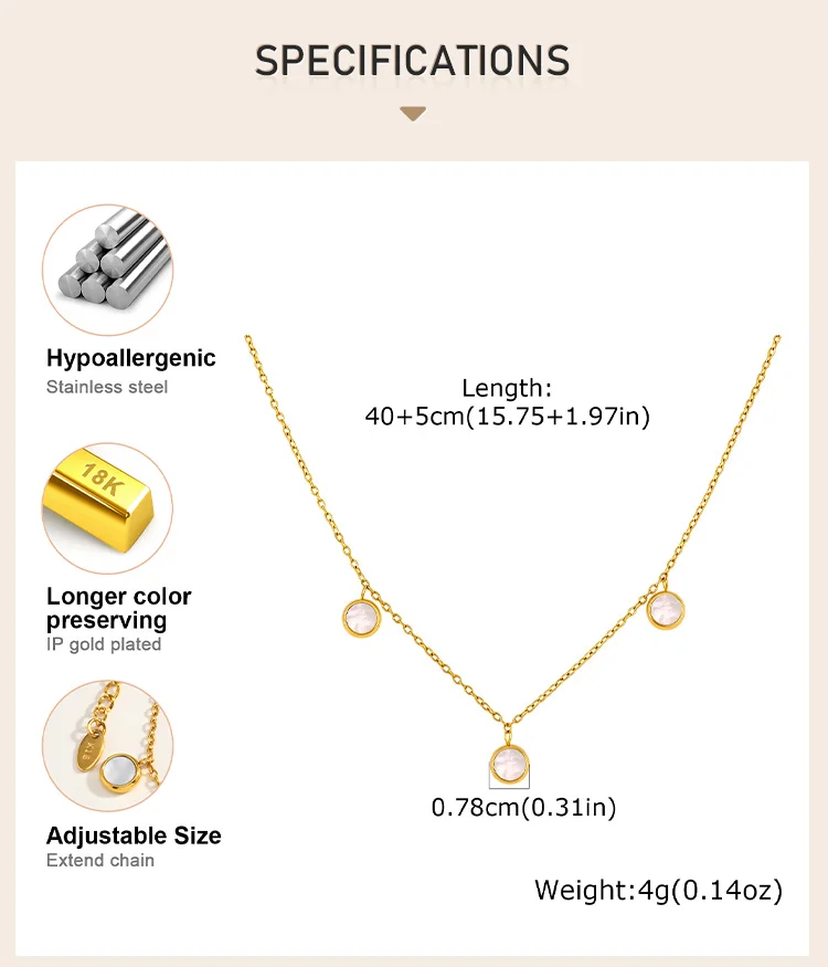 Perlmutt-Scheiben-Halskette, 18K vergoldete Edelstahlkette, rundes Muschelschmuck-Sortiment für Geschenkeläden – Detail 3