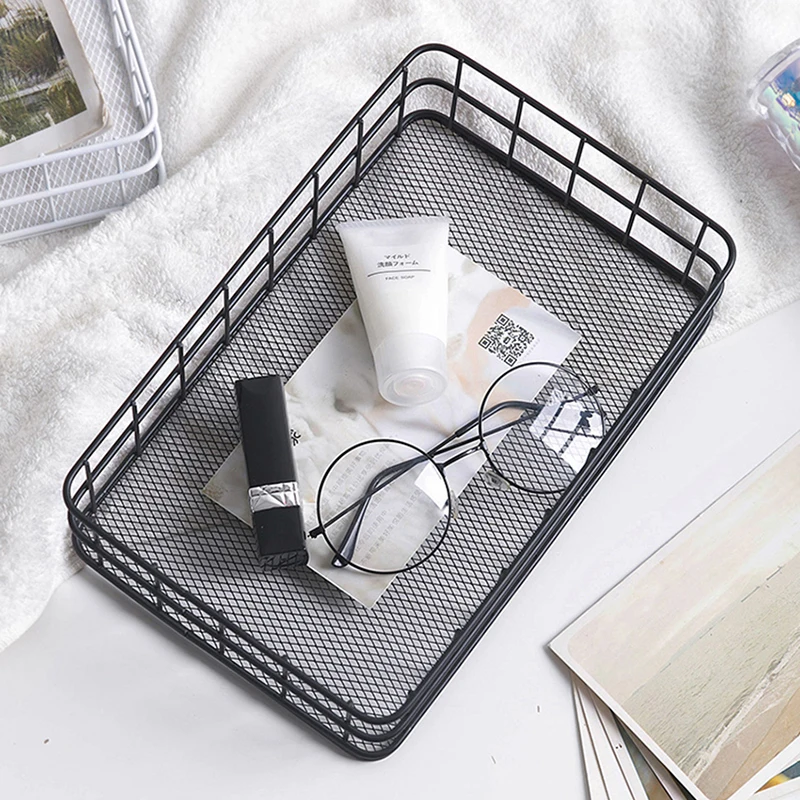 Nordic Metal Wire Storage Basket Office Desktop Sundries Makeup Brushes Holder Box Table Cosmetics Organizer Iron Basket