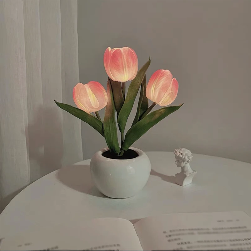 LED Tulip Lamp Night Simulation Flower Atmosphere Desk Light Room Table Decoration Lamp Gift for Girl friend