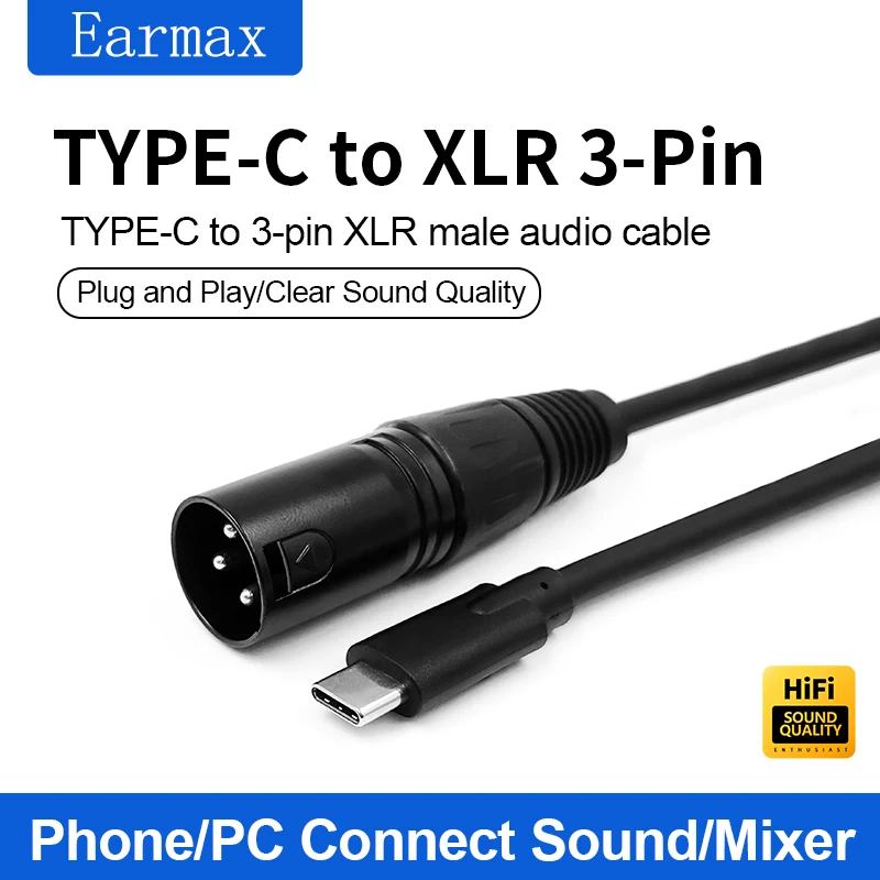 USB-C To 3-pin XLR TYPE-C Cable is For Audio Speakers Amplifiers Mixing Consoles Mobile Phones Laptops and IPads