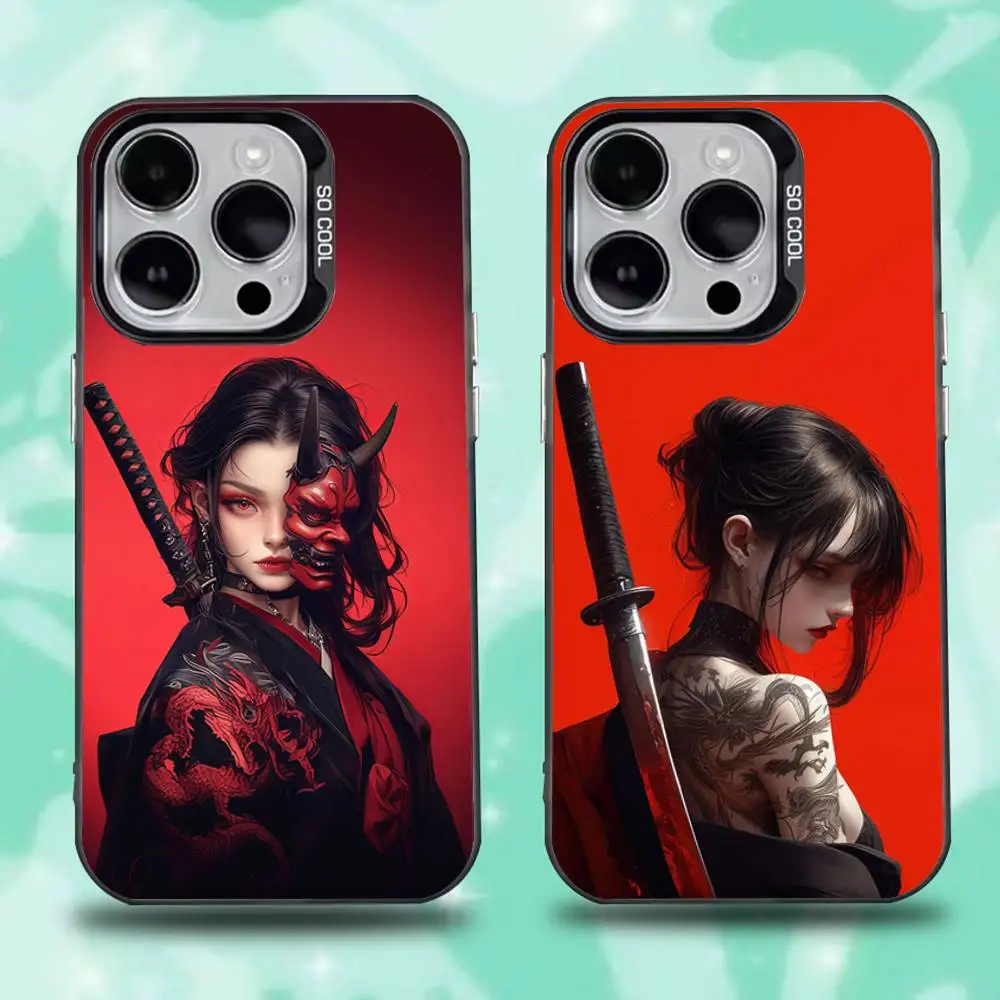 

Samurai Warrior Geisha Phone Case For iPhone 16,15,14,13,12,11,Pro,Max,Plus,Mini,XS,SE Anti Fall Black Matte Hard Bumper