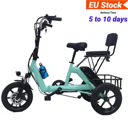 EU Stock14 Inch Folding Electric Tricycle For Senior 350W 48V Three-wheel Electric Bicycle Adult 2 Basket Seat Small Pedal ebike