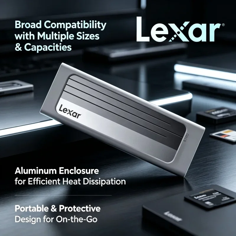 Multi Size M.2 NVMe SSD Enclosure Lexar E300 Pro 10Gbps USB 3.2 Gen2 Type C Portable External Hard Drive Case