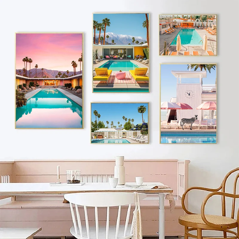 Pôster de Girafa, Tigres e Leão de Palm Springs, Arte de Parede Luxuosa Moderna de Meio Século, Impressão em Tela de Animais para Decoração de Casa e Escritório