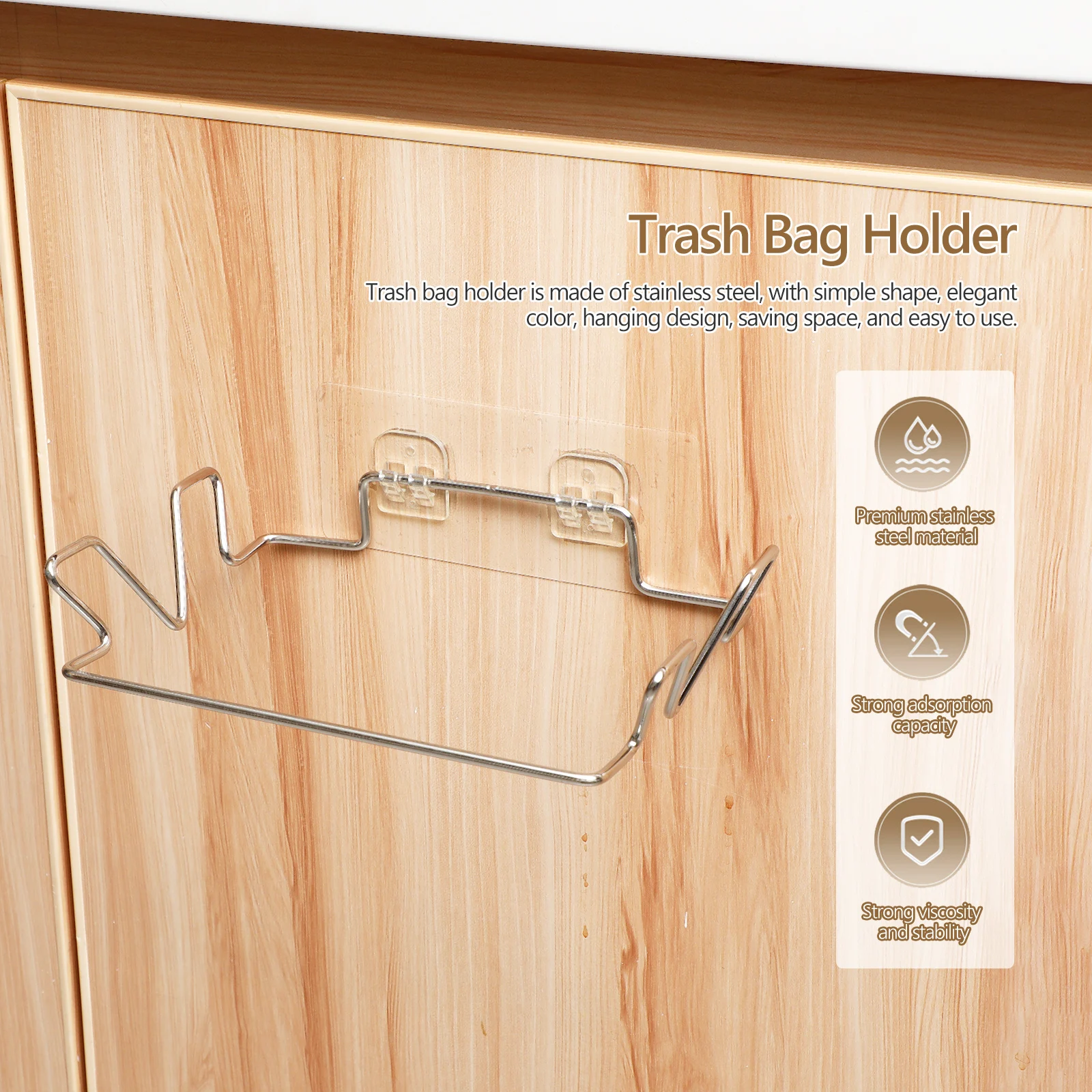 

1 set Stainless Steel Trash Bag Holder Rack Portable Garbage Hanger for Kitchen Cabinet Pantry Bathroom Laundry Organizer Stand
