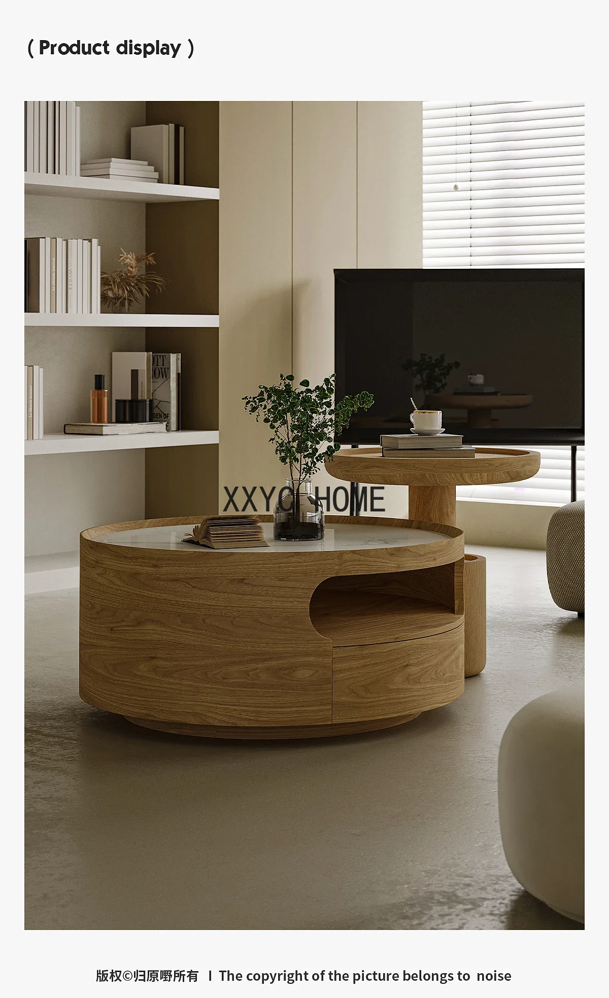 

Nordic Solid Wood Coffee Table round Small Apartment Design Sense Child and Mother Log Sofa and Tea Table Stone Plate