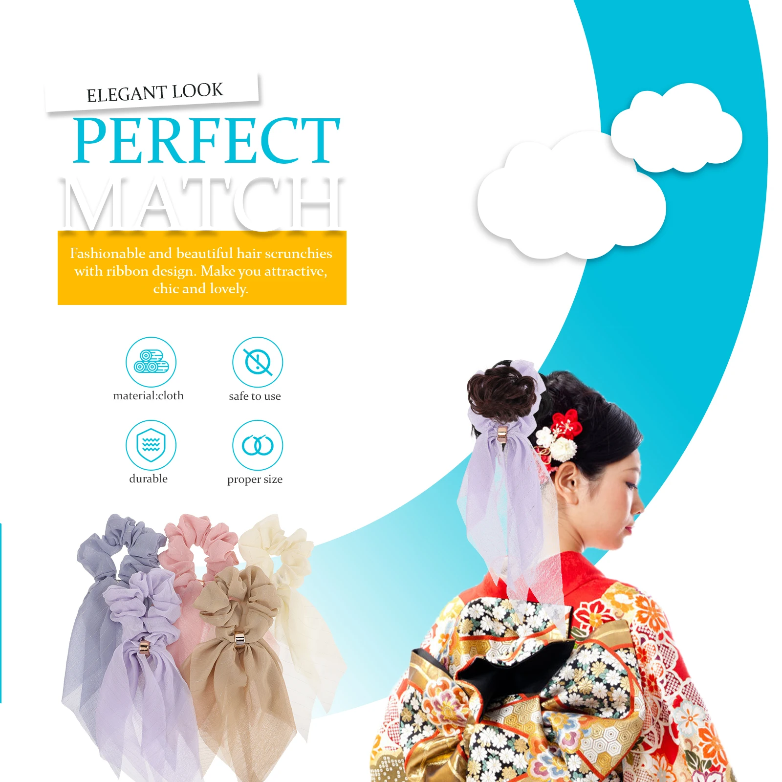 

5pcs Ribbon Scrunchies For Women Girls Ponytail Holders Ties Accessories Soft Stylish Hairbands Daily Party Use Scrunchies Hair
