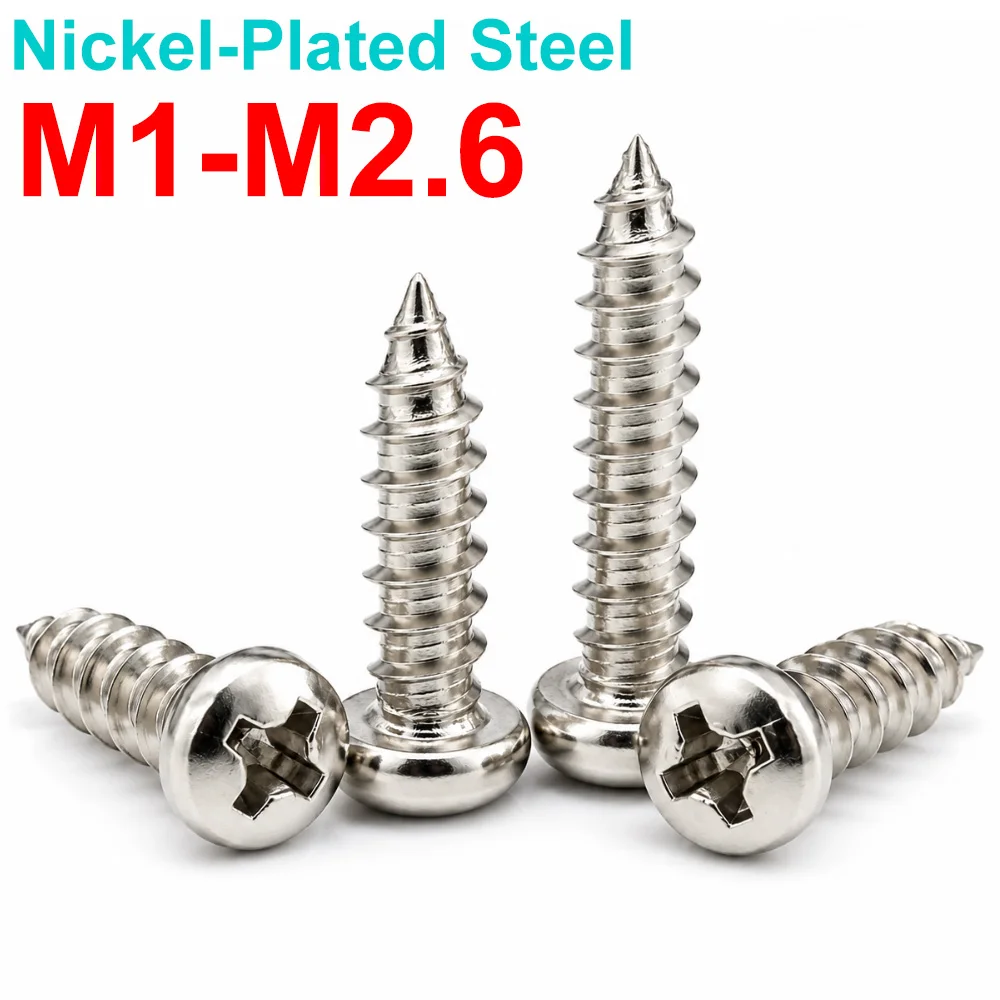 Nickel Plated Phillips Pan Head Self Tapping Screws Electronic Small Screws M1-M2.6