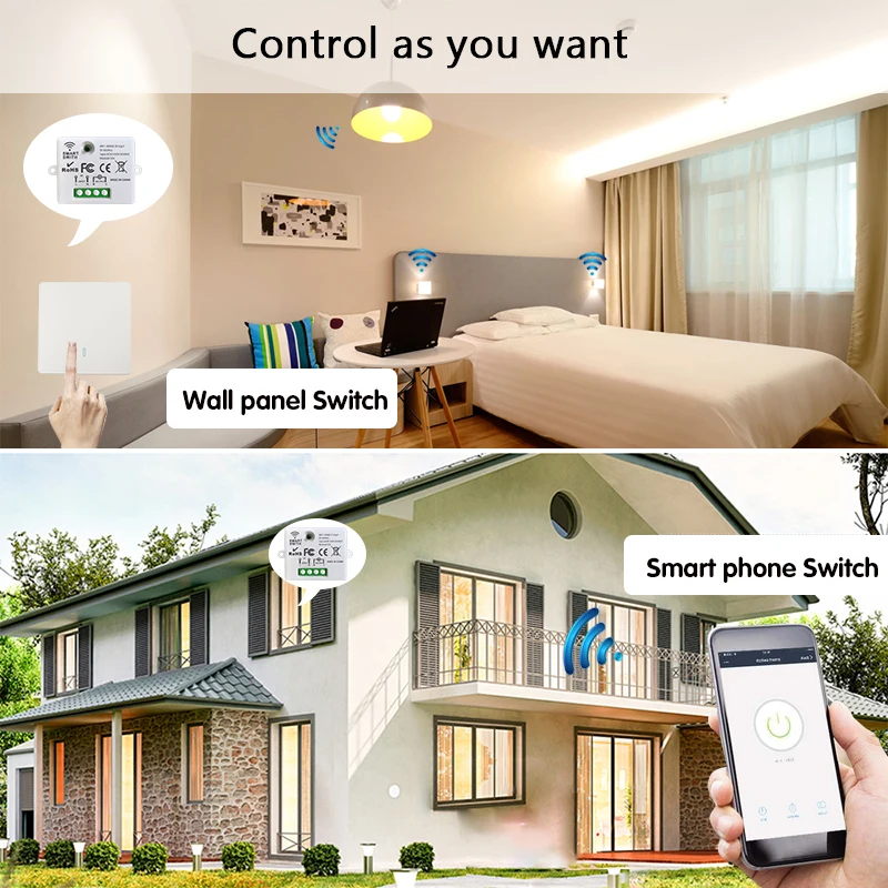 Mini WIFI Smart Light Switch Tuya Smart Life APP Wall Panels Touch Switch 433Mhz DIY Relay Module Timer Voice Google Home Alexa