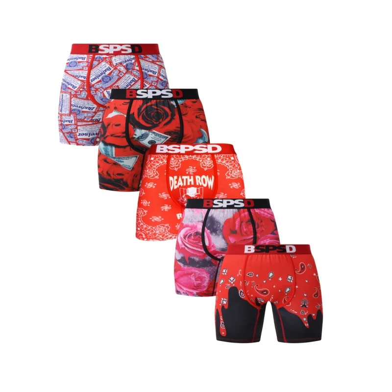 

5Pcs Men Underwear Boxers Breathable Sweat-Wicking Man Underpants Plus Size Mens Panties Trunks Sexy Print Men's Boxer Briefs