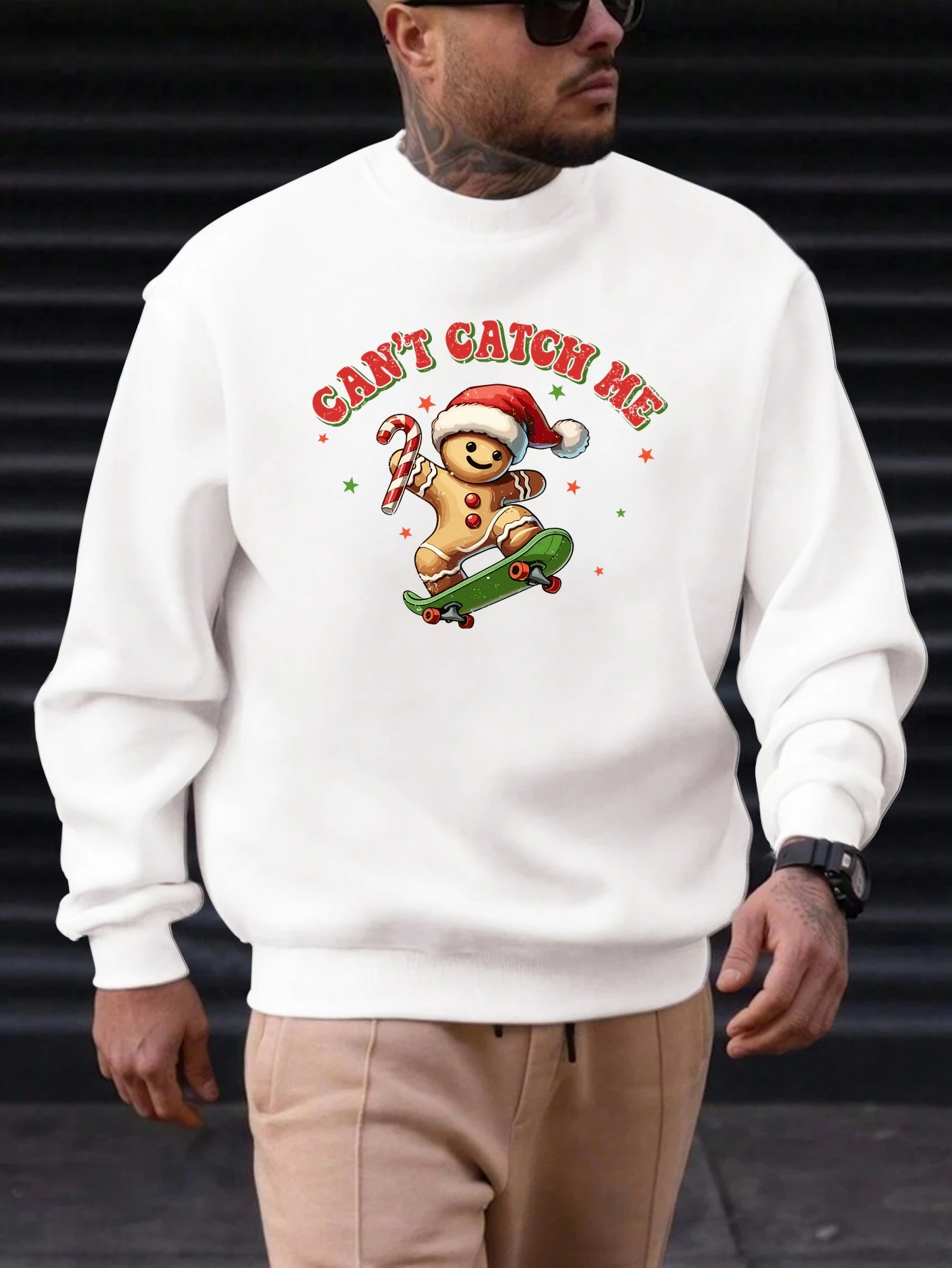 

Men's Cotton Crewneck Sweatshirt CAN'T CATCH ME Graphic Print 2025 New Trending Fashion Casual High Quality Top Clothing