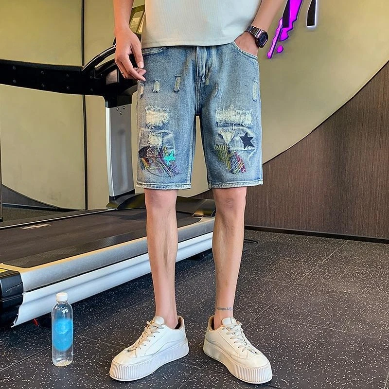 

Men's Ripped Denim Shorts Slim Fit Summer Casual Jean Shorts Trendy Streetwear Cropped Pants