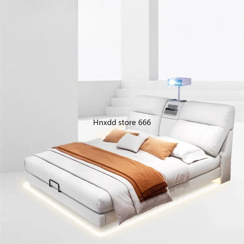 Nordic Modern Luxury Double Bed Frame Elegant Projector White Multifunctional Bed Comferter