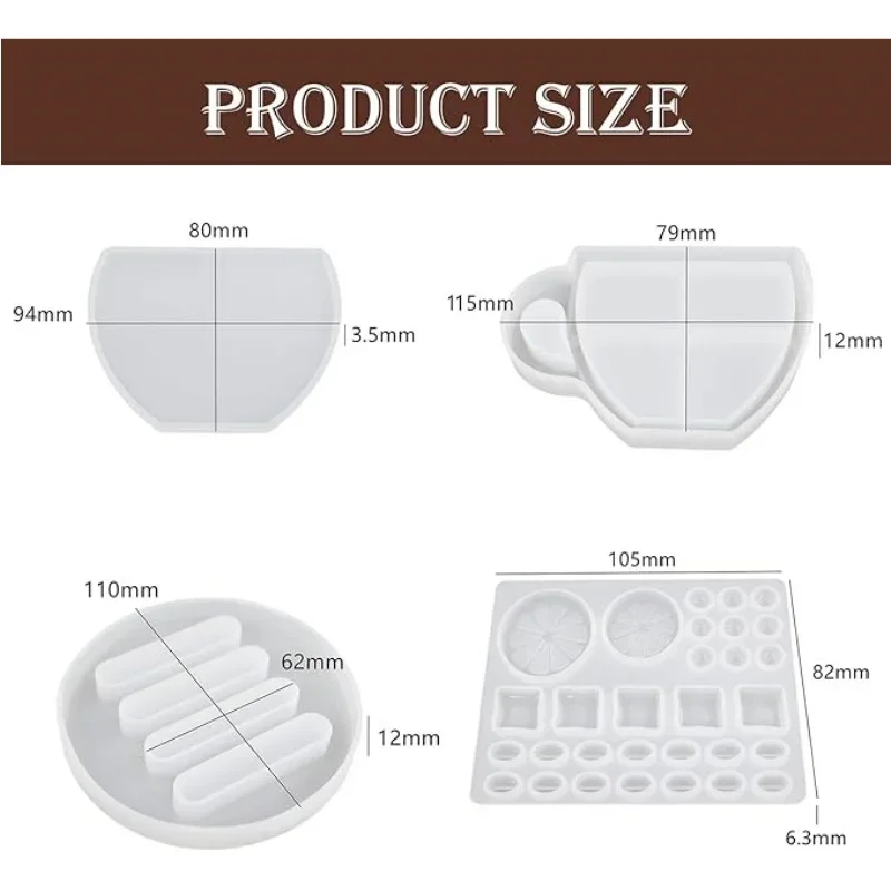 Coffee Cup Resin Coaster Molds, Shaker with Handle Coaster Molds for Epoxy Resin, Quicksand Cup Holder Silicone Coaster Molds, C