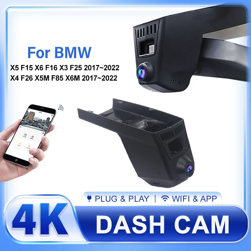 4K Front And Rear Cam Wifi Dash Cam For BMW X5 F15 X6 F16 X3 F25 X4 F26 X5M F85 X6M 2017~2022 Plug And Play Car DVR DashCam