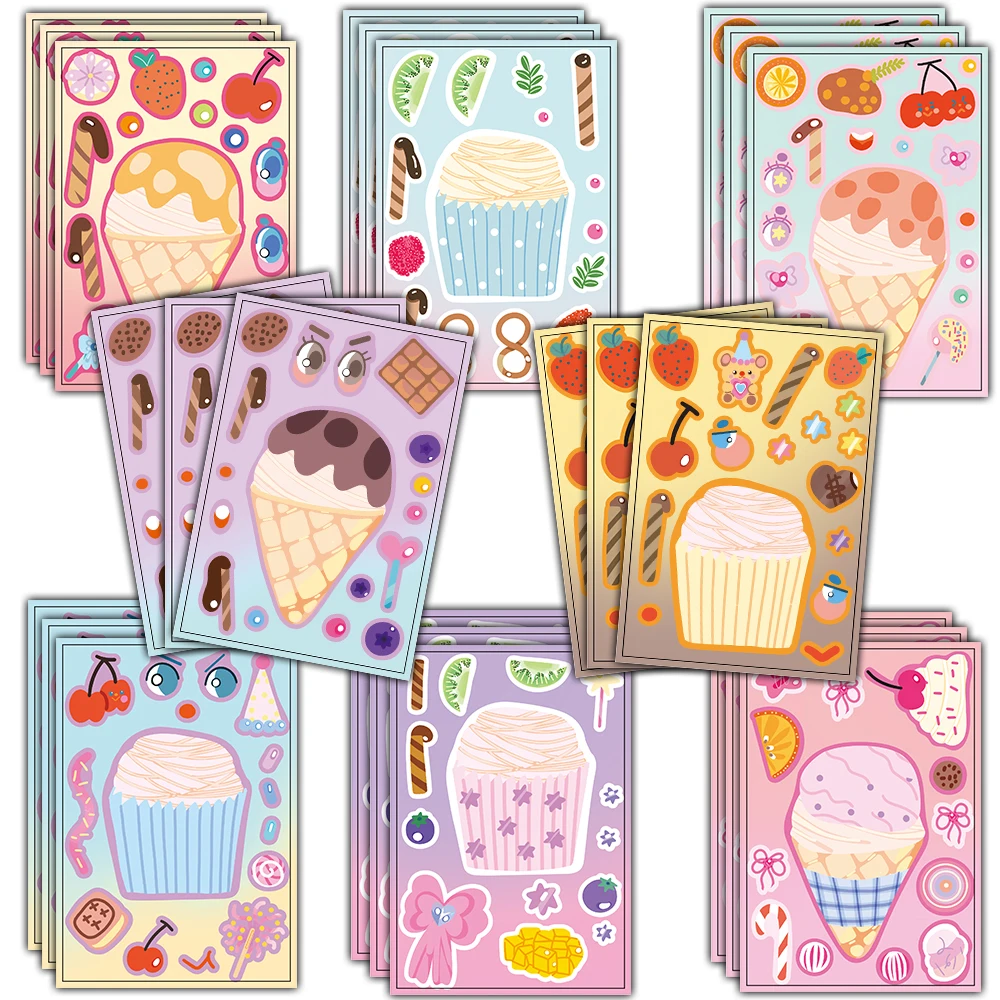 8 Stück Cartoon-Kuchen-Print Collage Nostalgie Transparente Cartoon-Aufkleber für Wohnzimmer, Scrapbook, Skateboards, Handy, PET, Gepäck, Flaschen