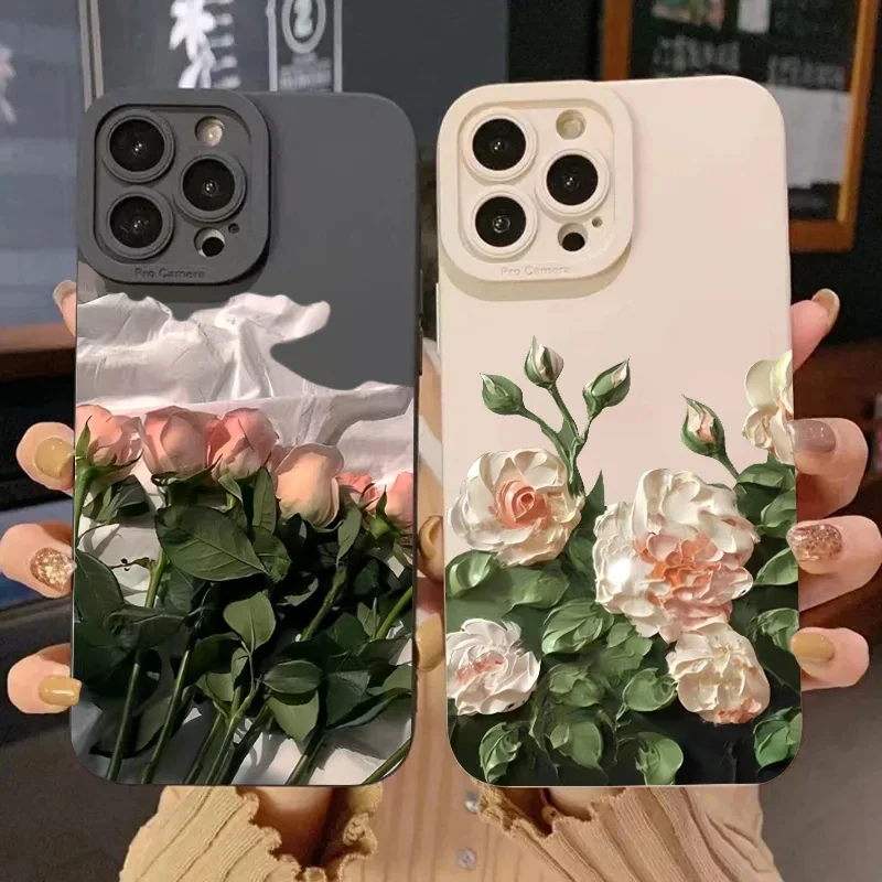 Case For iPhone 15 Cases iPhone 14 Pro Max Case Rose Flower Phone Case For iPhone 13 12 11 XS XR X 7 8 Plus Soft Silicone Cover