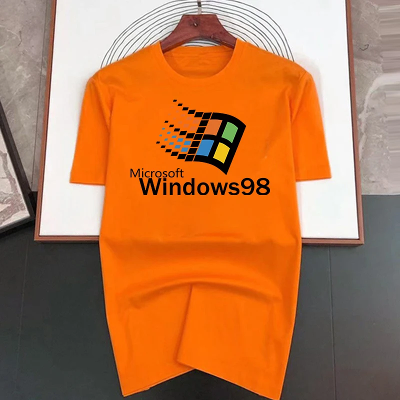 Windows 98 T Shirt Men Women\'s Crewneck 100% Cotton Windows98 Classic Computer System Tee Shirts Gift Idea Clothes
