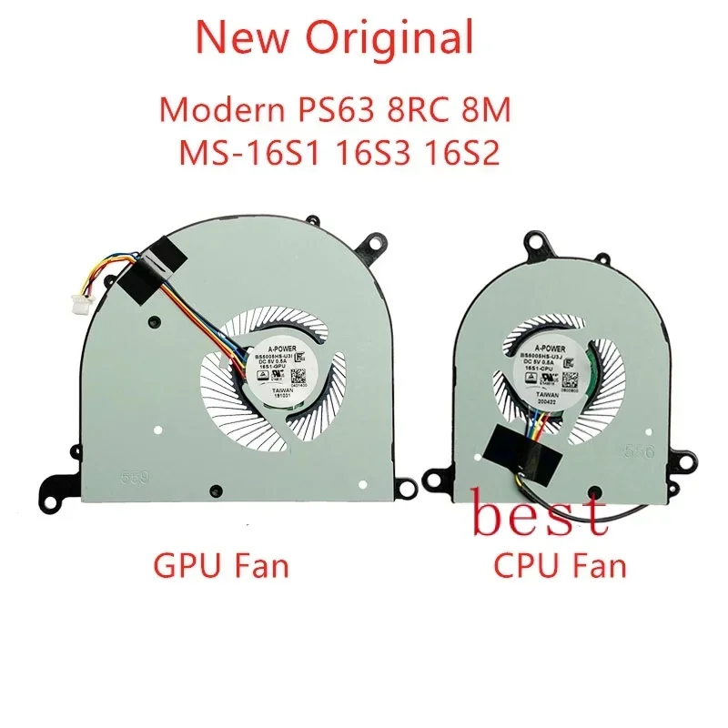 New Original Laptop CPU GPU Cooling fans For Msi Modern PS63 8RC 8M MS-16S1 16S3 16S2 BS5005 HS-U3J/U3I cooling fan