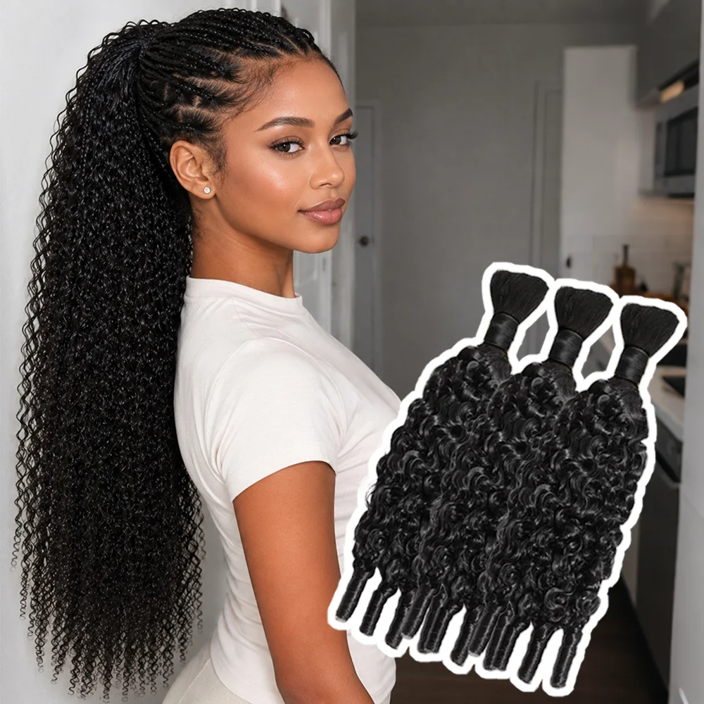 12A Human Braiding Hair for Boho Braids Burmese Curly Spiral Ends Bulk Unprocessed Virgin Hair 1 Bundles/Lot 60g/1Pack Salon-Quality Deep Wave Bulk Human Hair For Braiding
