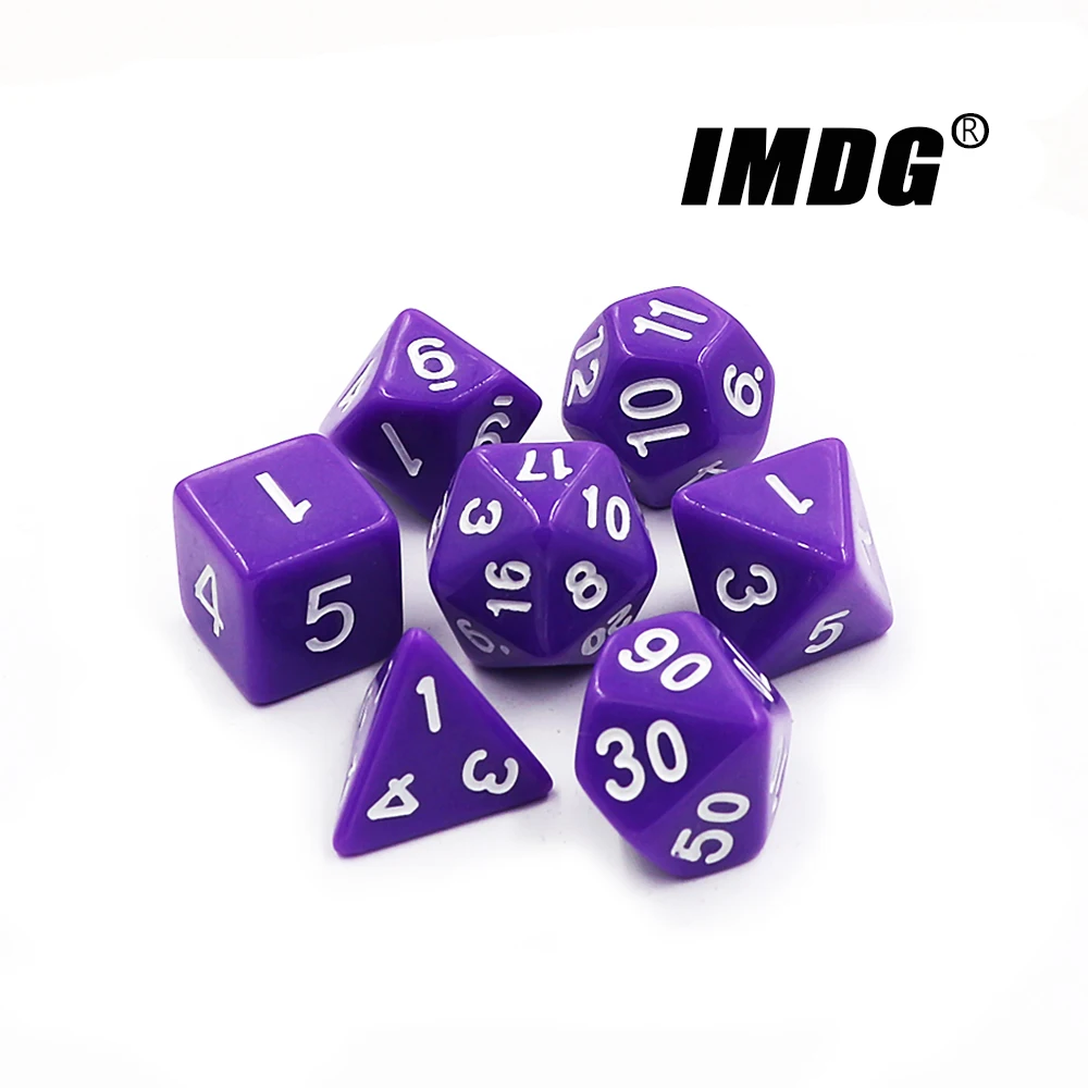 IMDG 7 Buah/Set Game RPG Dadu Polyhedron Akrilik DND Warna Solid Kubus Digital Multiwarna