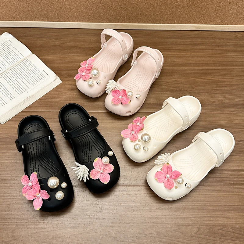 

Ballet-style Floral Thick-soled 2026 Spring and Summer New Slip-on Hollow Seaside Beach Sandals Lazy Shoes