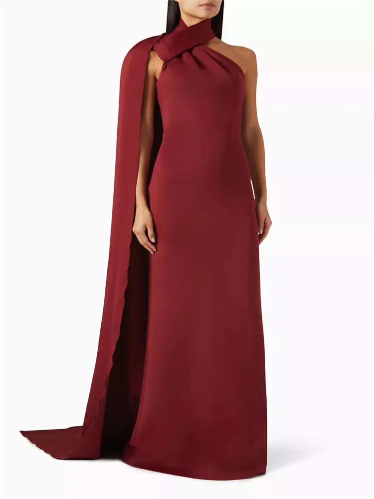 New Arrival One Shoulder Neckline Crepe Straight Evening Dress Elegant Back Zipper Floor Length Sweep Train Gown For Women 2024