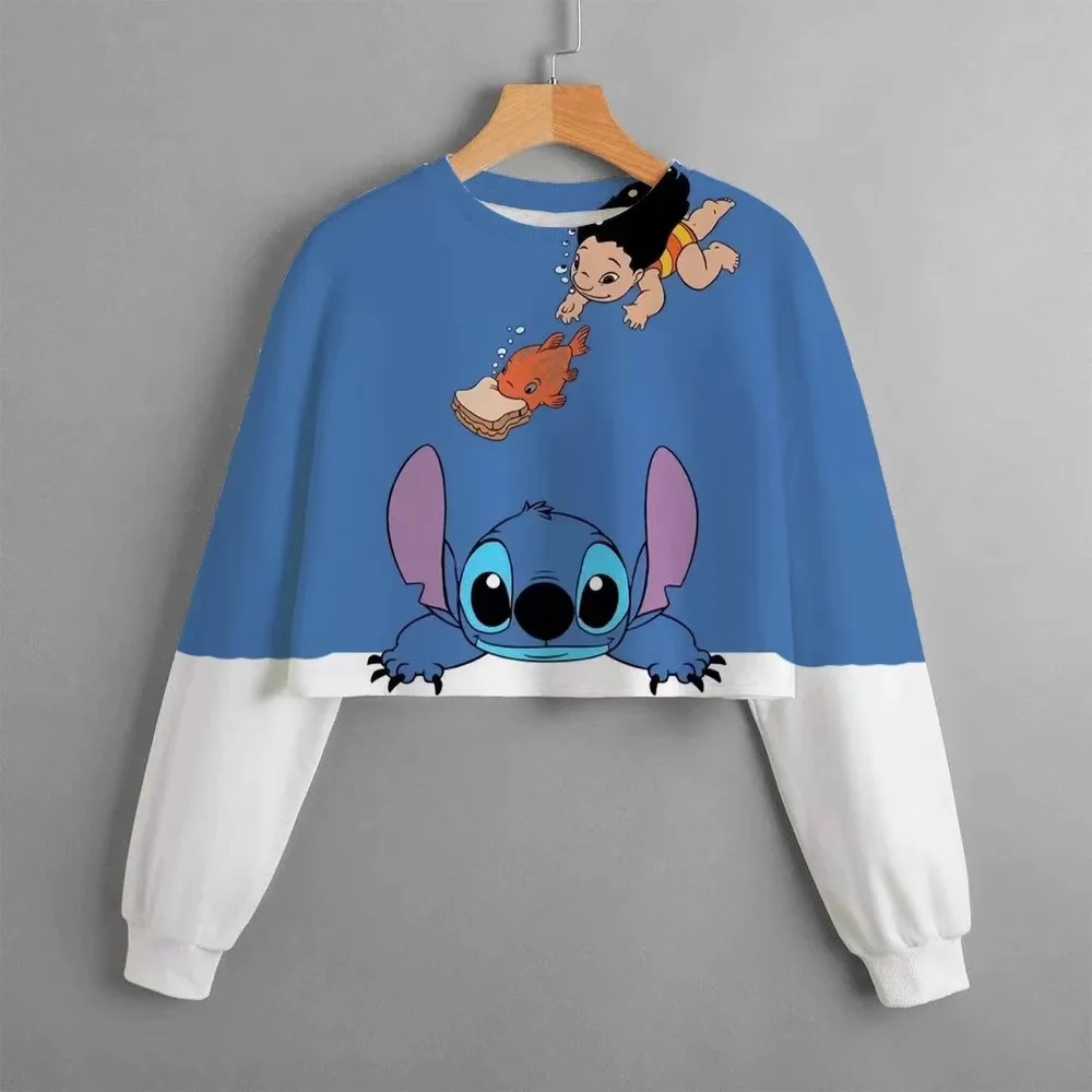 

New Children's clothing sweatshirt new cartoon casual printing Disney Stitch short sweater girl children's clothing clothing top