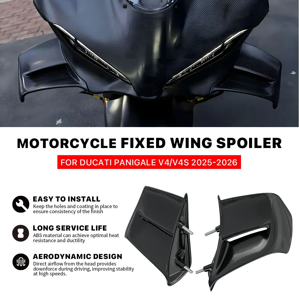 

For Ducati Panigale V4 V4S V4R 2025 2026 glossy black wings, side panels, Winglet Spoiler,fixed wing cover kit, Motorcycle parts