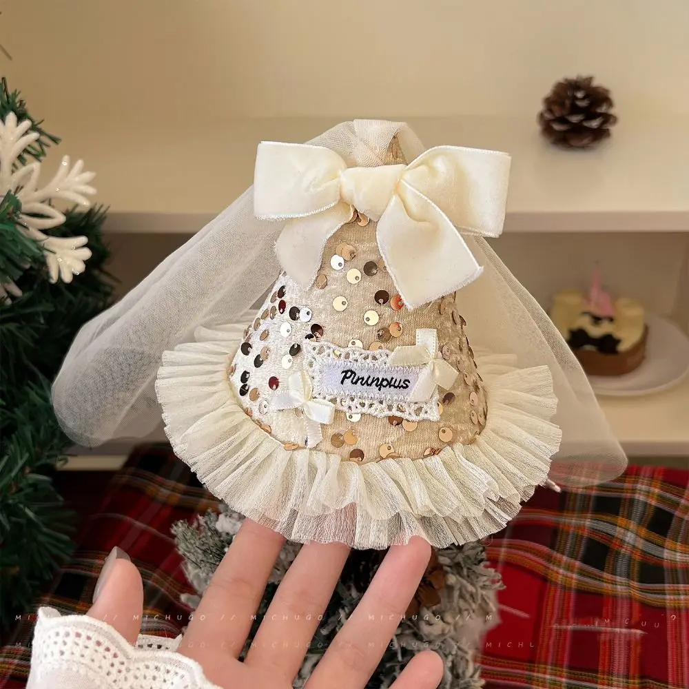 

Lovely Sequin Birthday Hat Hairpin Mesh Velvet Sequined Hat Korean Hair Accessories Lace Bow Hair Clip Birthday Gifts