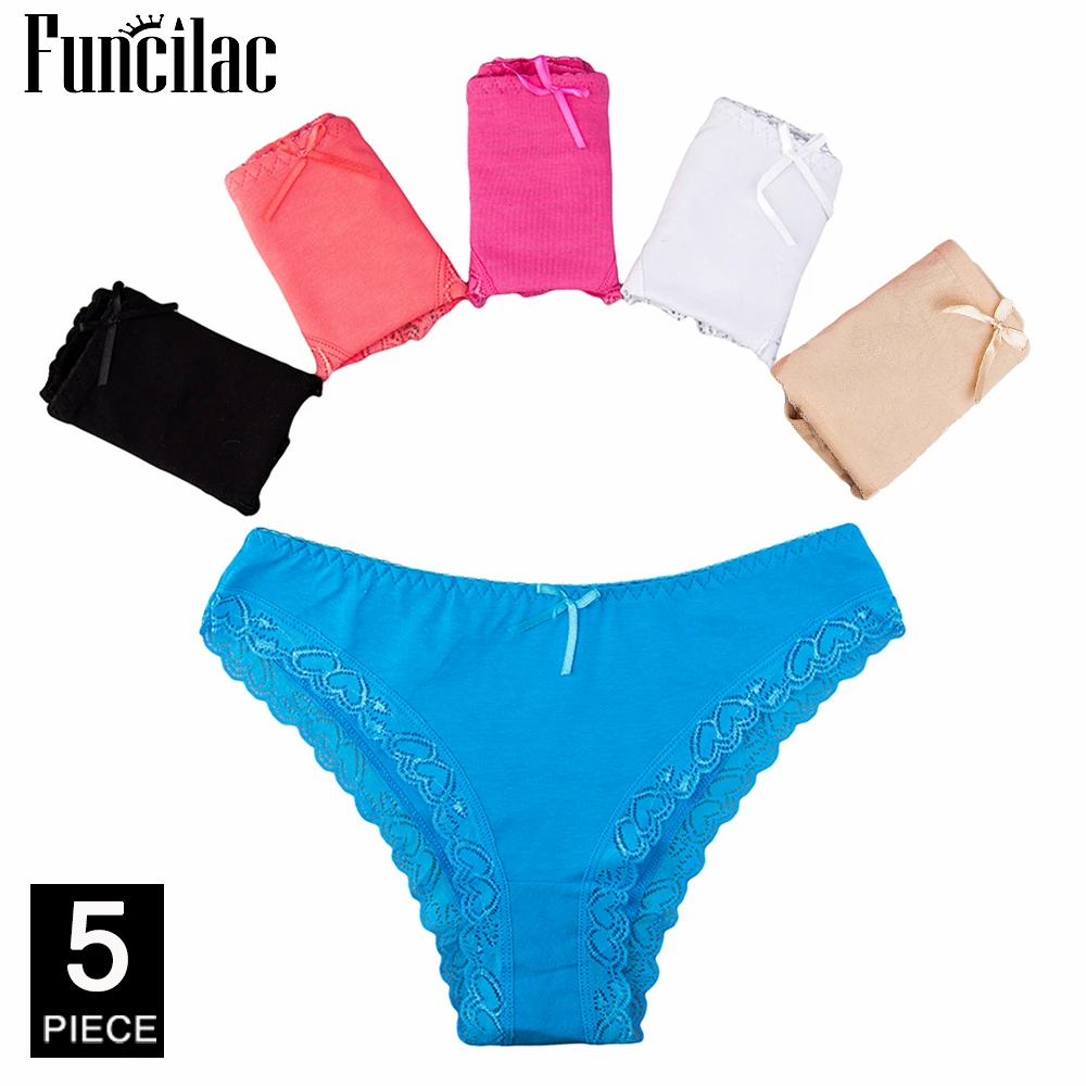 FUNCILAC Calcinha para As Mulheres Plus Size Sexy Lace Cuecas Briefs Sólidos para As Mulheres Senhoras Calcinhas Lingerie Transparente 5 pçs/set