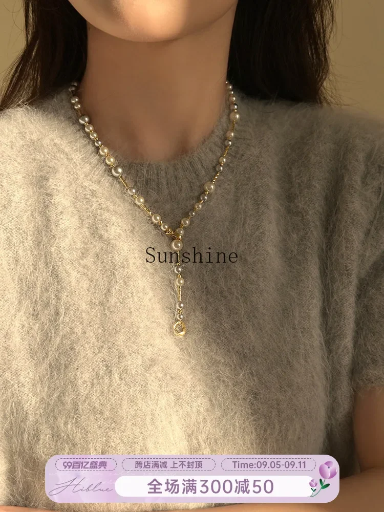 Pearl sweater chain long light luxury niche necklace women's high-end atmosphere high-end versatile