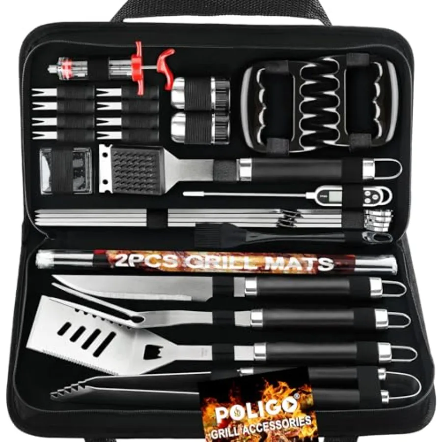 

POLIGO 28PC Exclusive Q Grill Accories in Carrying ag for irtday Cristmas Grilling Gift - Premium Grill Utensils t wit arecue C