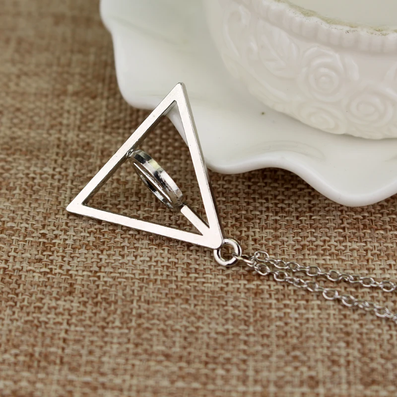 European and American Anime Silver Color Deathly Hallows Triangle Rotatable Pendant Character Movie Fashion Jewelry Necklace