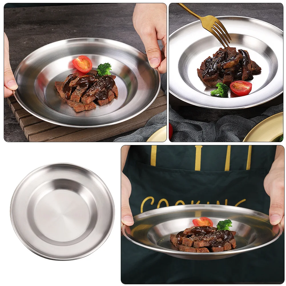 

Stainless Steel Serving Tray Dinner Food Salad Container Flat Bottom Sturdy Compact Home Restaurant Bar Use