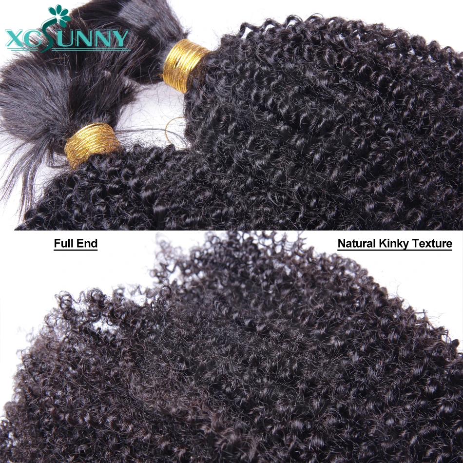 Burmese Kinky Curly Human Hair Bundle Bulk Hair Human Hair Braiding No Weft Kinky Curly Hair Extensions Full End Double Drown