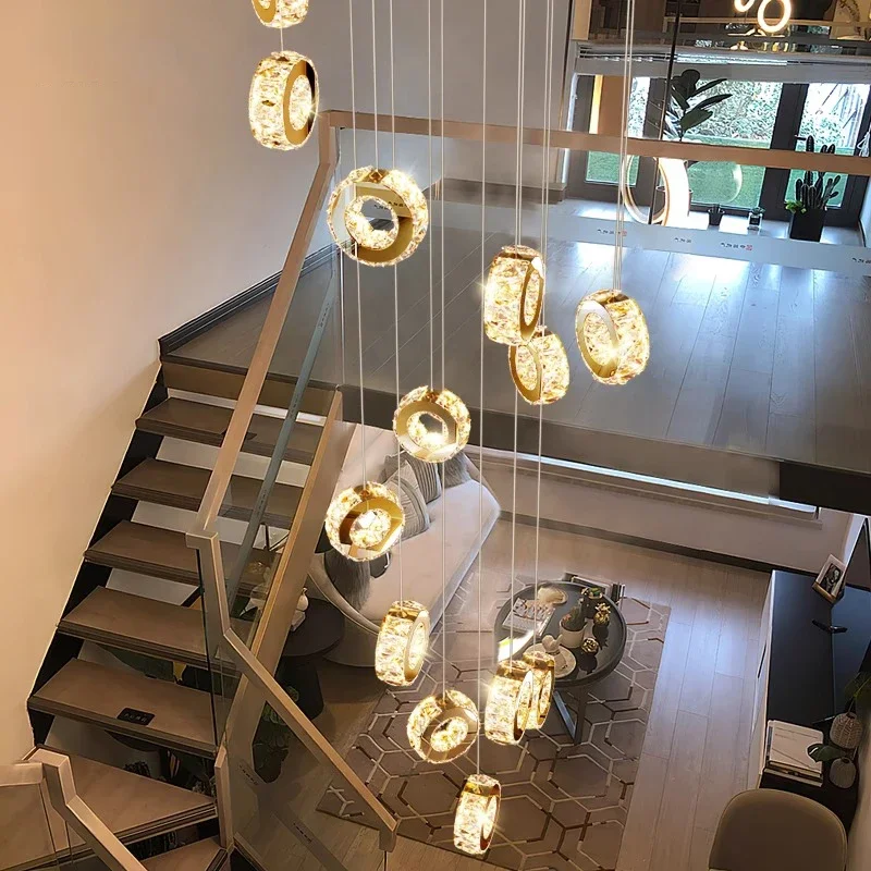 Imagem -04 - Modern Crystal Chandelier For Home Decoration Stair Pendant Lamp Living Room Pendant Lights Iluminação Interior