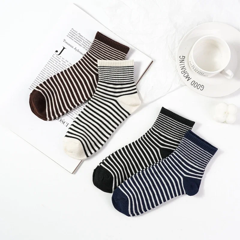 FULSURPRIS Womens Striped Middle Tube Cotton Socks Japanese Girls Autumn Korean Style College Style All Match Socks Short Socks