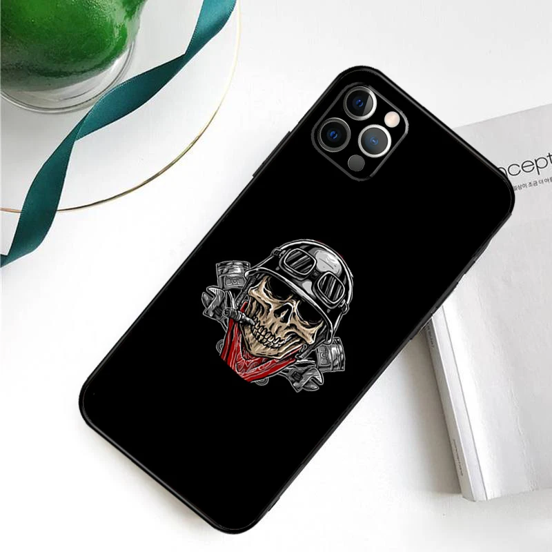 Motorbike biker chopper skull Phone Case For iPhone 14 11 12 13 Pro X XR XS Max 6 6S 7 8 Plus SE 2020 Back Cover