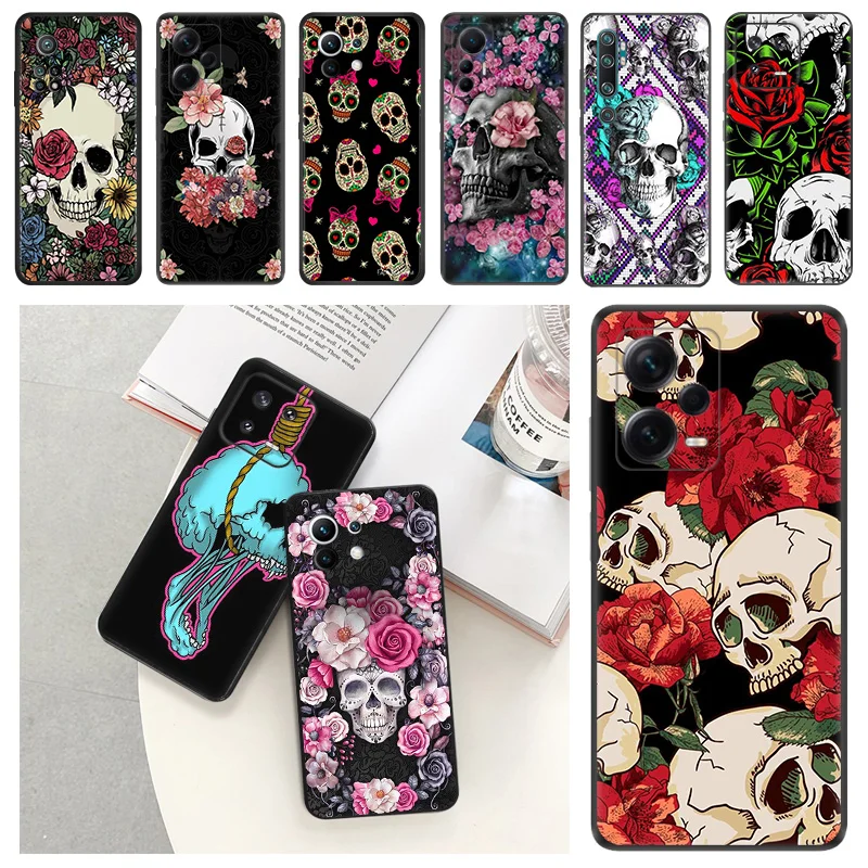 

Retro Flower Skull Phone Case For Redmi Note 12 5G K50 Ultra Xiaomi 13 Pro 12 Lite 12t 12s 12x 12c X5 Camera Protective Cover