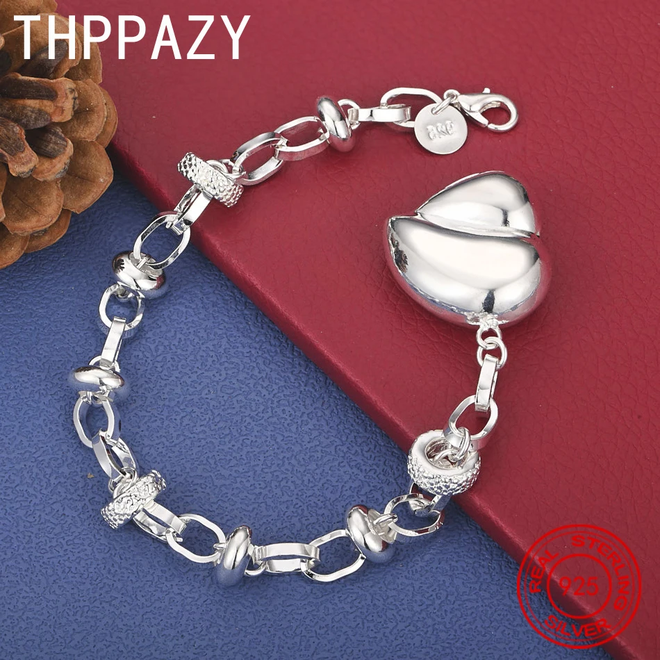 

THPPAZY 925 Sterling Silver Heart Bracelet Fashion Charm Fine Jewelry Gift For Women Birthday Wedding Party Everyday Wear