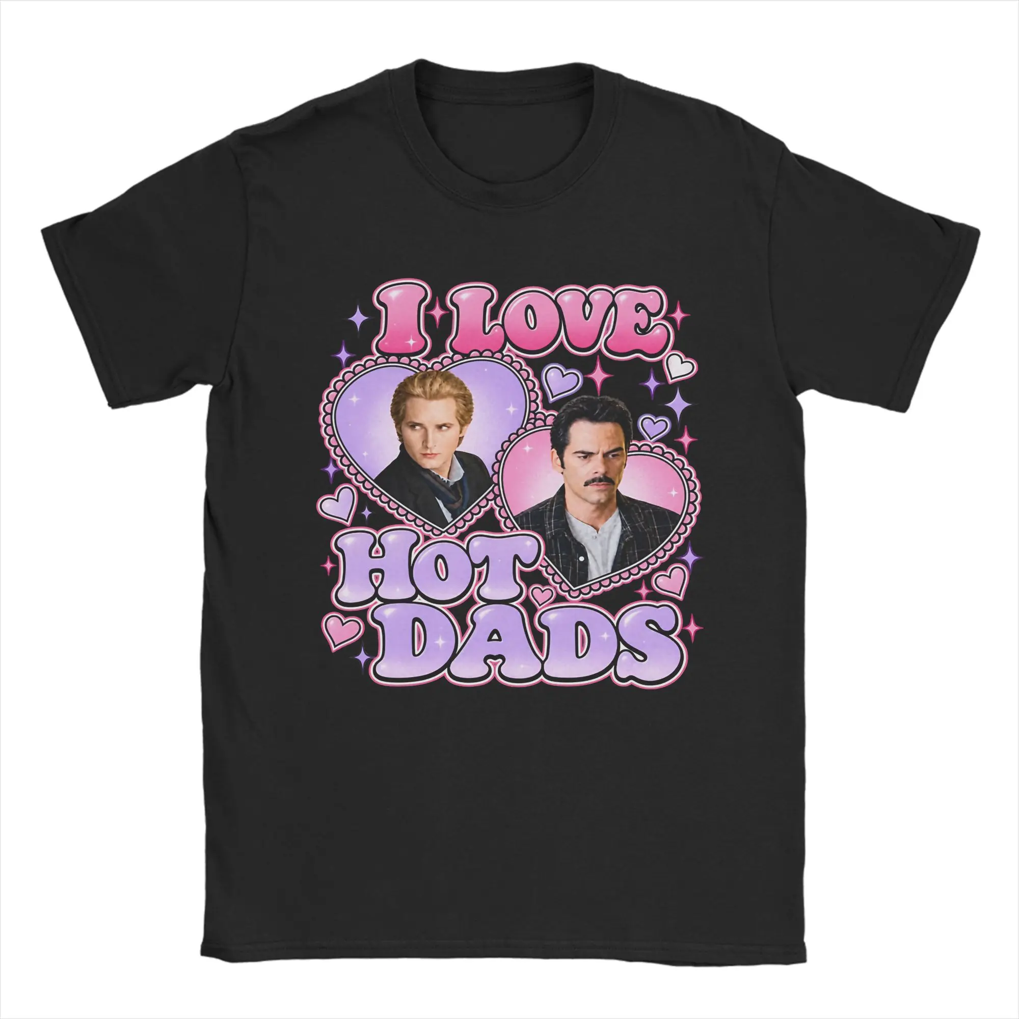 I Love Hot Dads Charlie Swan & Carlisle Cullen Twilights Movie Men's T Shirts Tee Shirt Short Sleeve Crewneck T-Shirt Cotton